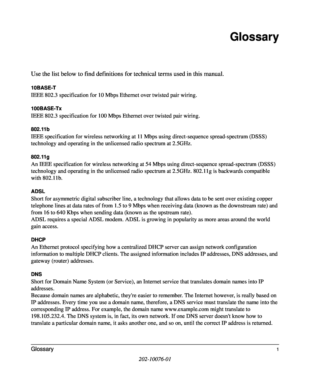 NETGEAR WPN111 user manual Glossary, G los s a ry, 202-10076-01 