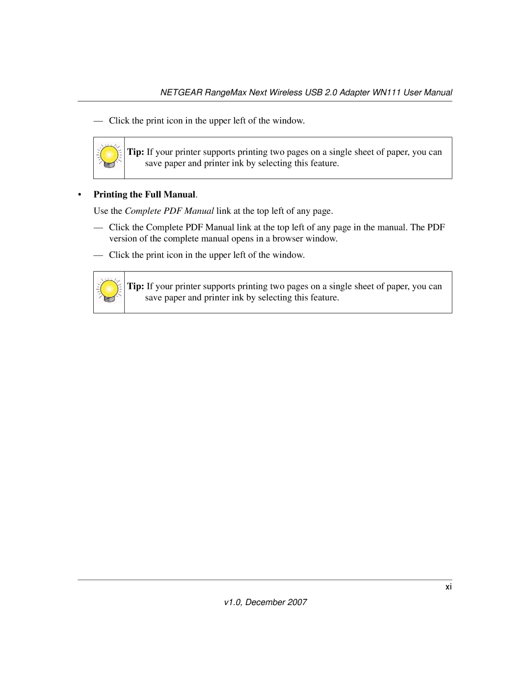 NETGEAR WPN111NA user manual Printing the Full Manual 