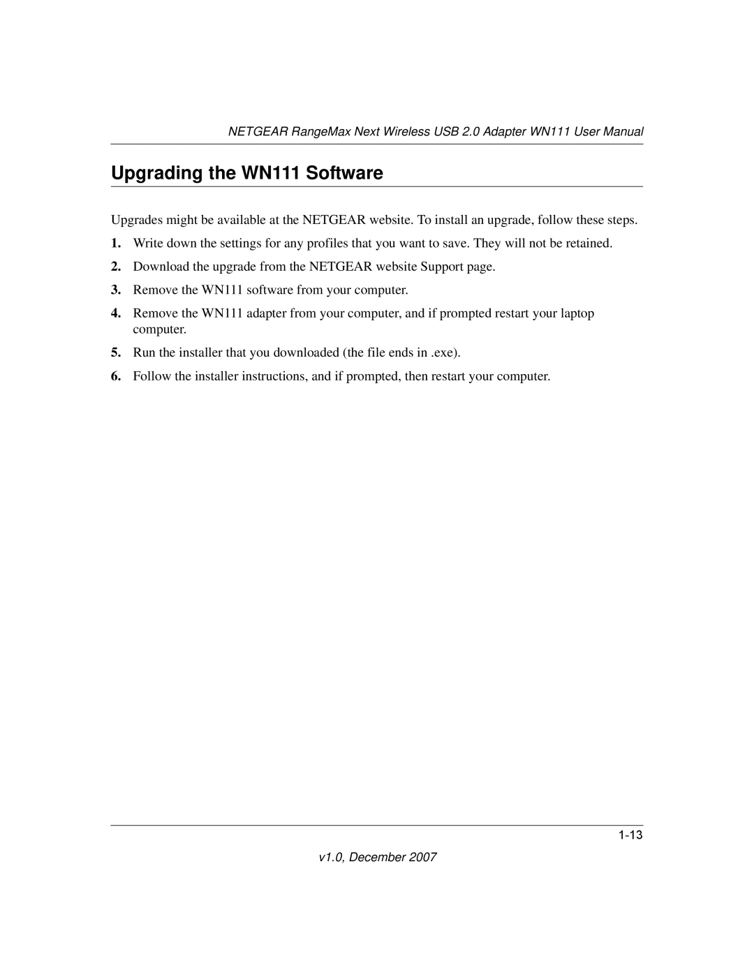 NETGEAR WPN111NA user manual Upgrading the WN111 Software 