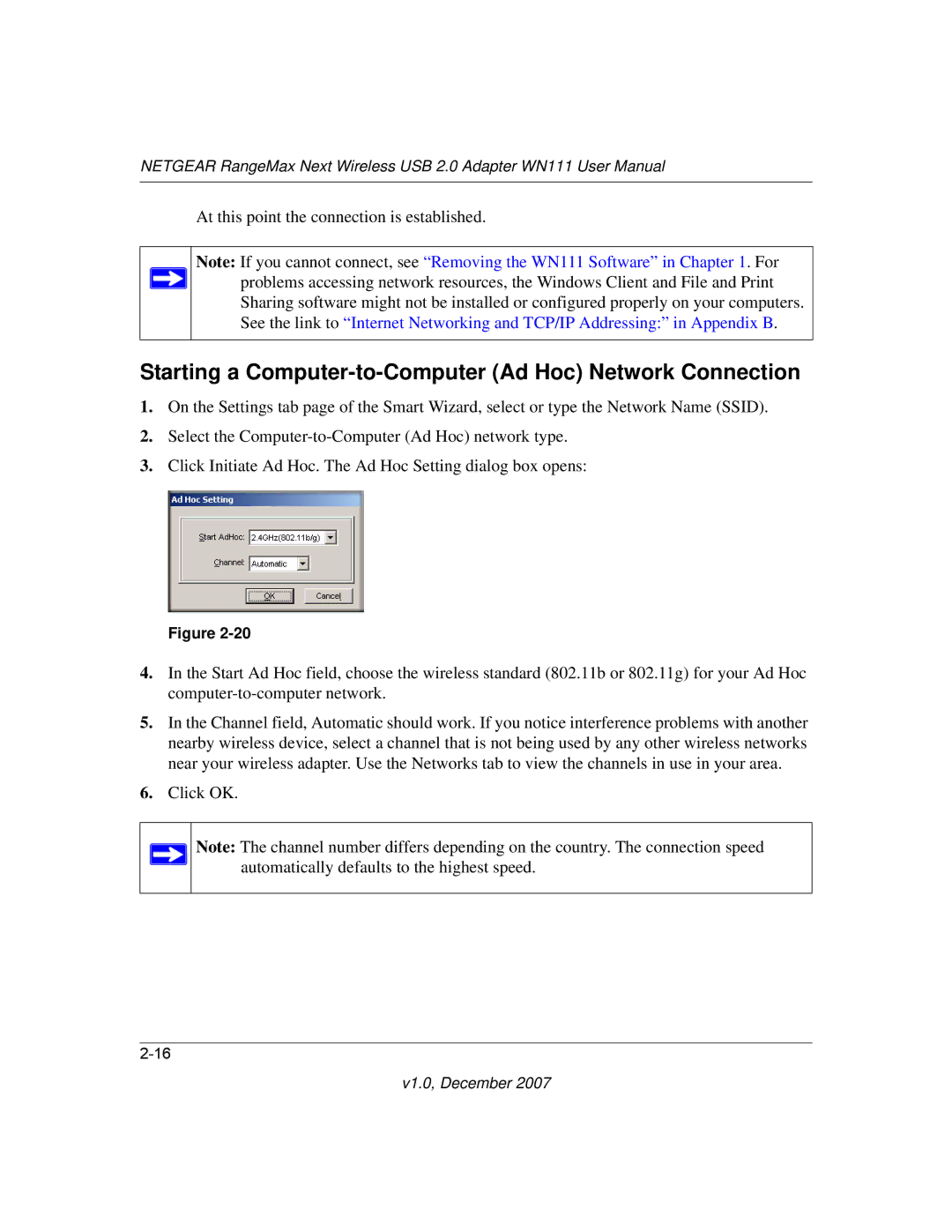 NETGEAR WPN111NA user manual Starting a Computer-to-Computer Ad Hoc Network Connection 