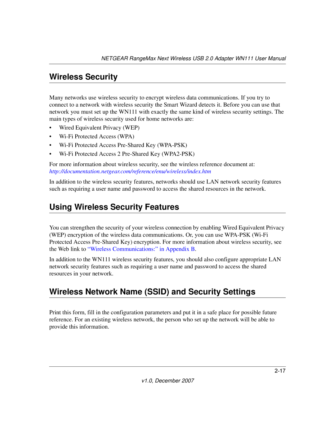 NETGEAR WPN111NA user manual Using Wireless Security Features, Wireless Network Name Ssid and Security Settings 