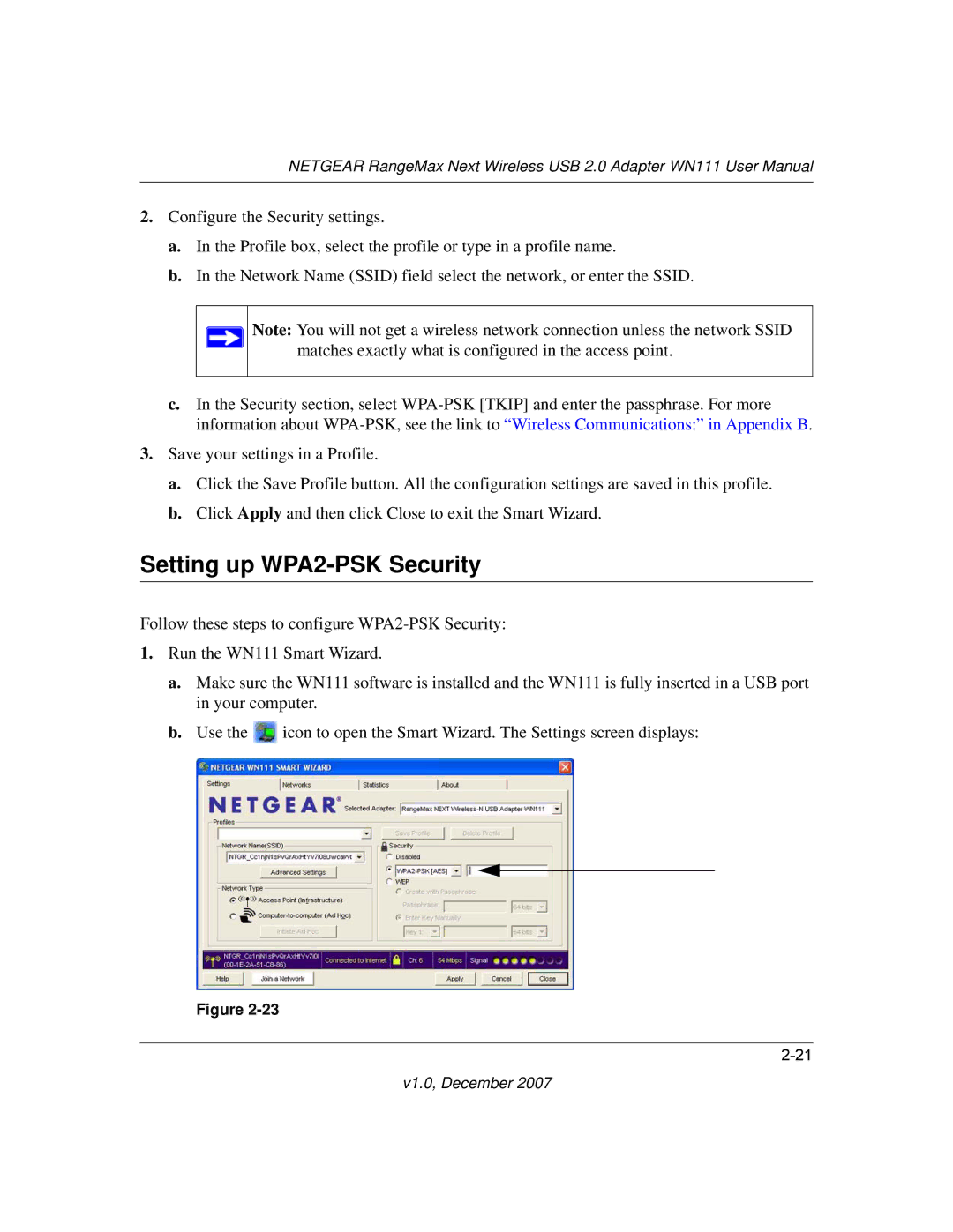 NETGEAR WPN111NA user manual Setting up WPA2-PSK Security 