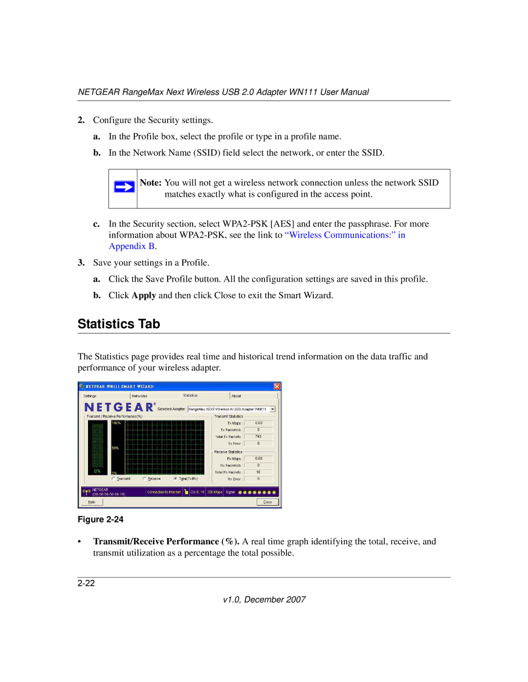 NETGEAR WPN111NA user manual Statistics Tab 