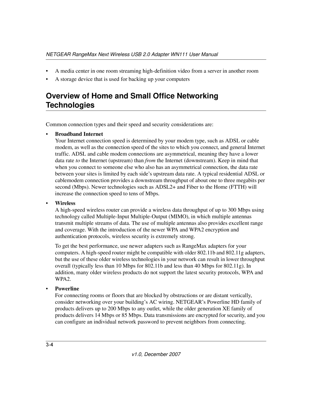 NETGEAR WPN111NA user manual Overview of Home and Small Office Networking Technologies, Broadband Internet 