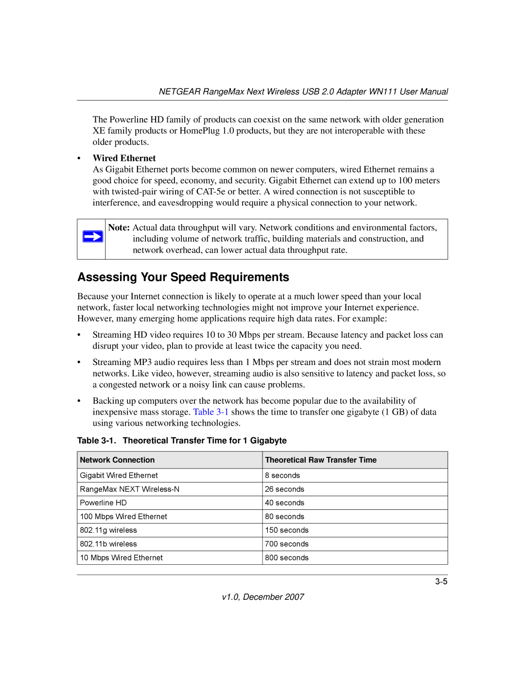 NETGEAR WPN111NA user manual Assessing Your Speed Requirements, Wired Ethernet 