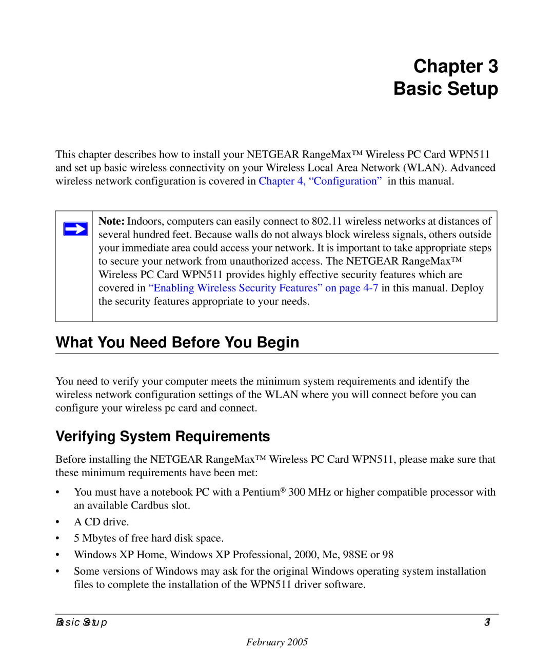 NETGEAR WPN511 user manual Chapter Basic Setup, What You Need Before You Begin, Verifying System Requirements 