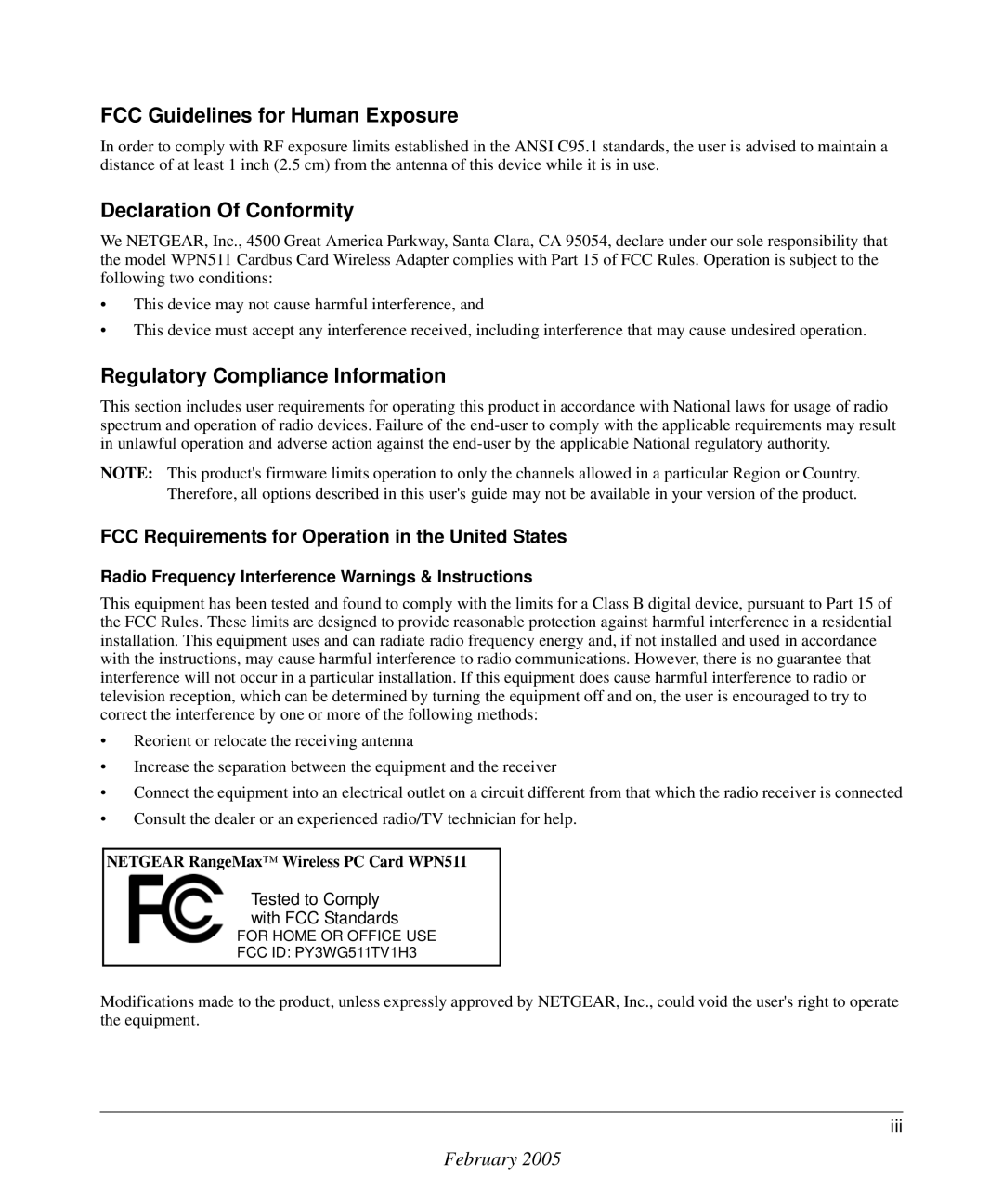 NETGEAR WPN511 user manual FCC Guidelines for Human Exposure 