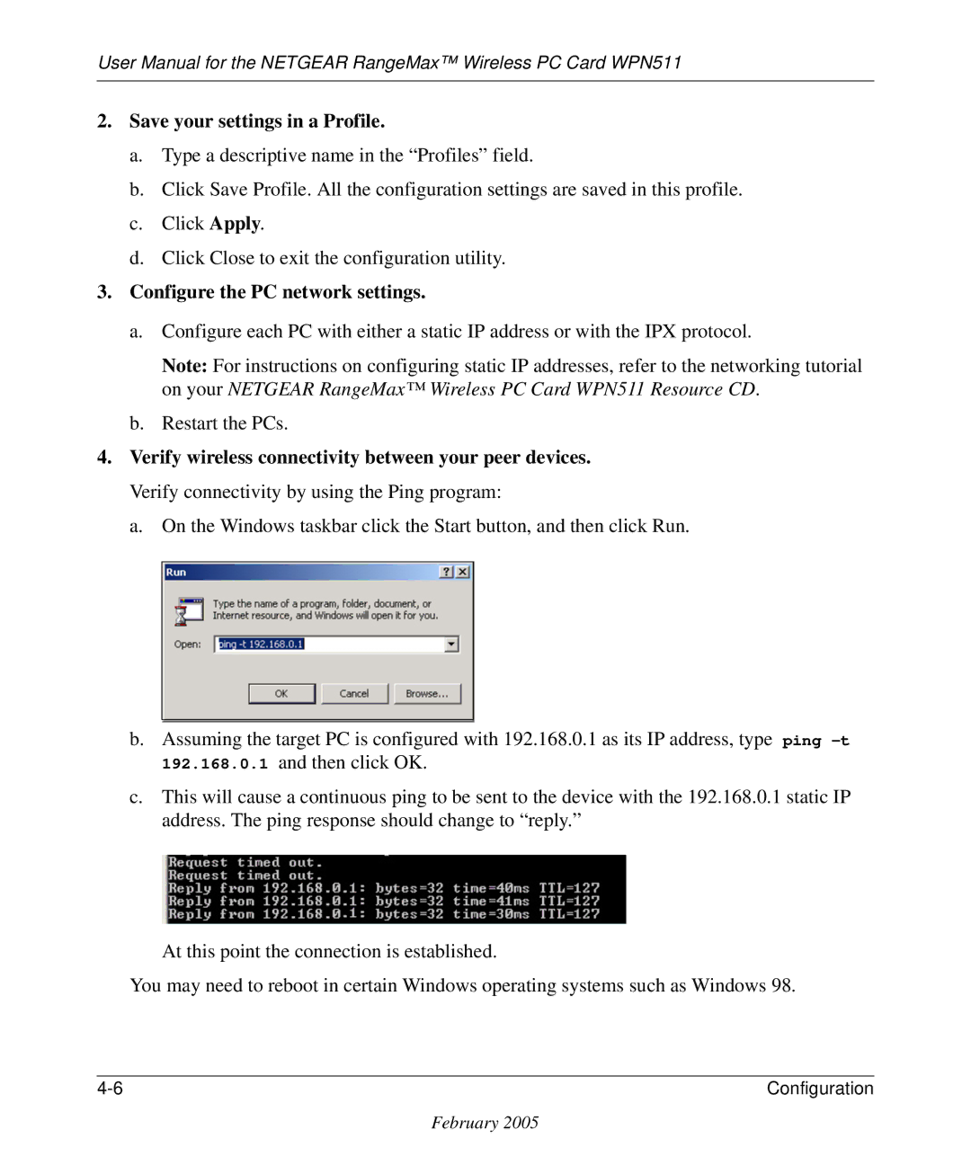 NETGEAR WPN511 user manual Save your settings in a Profile, Configure the PC network settings 