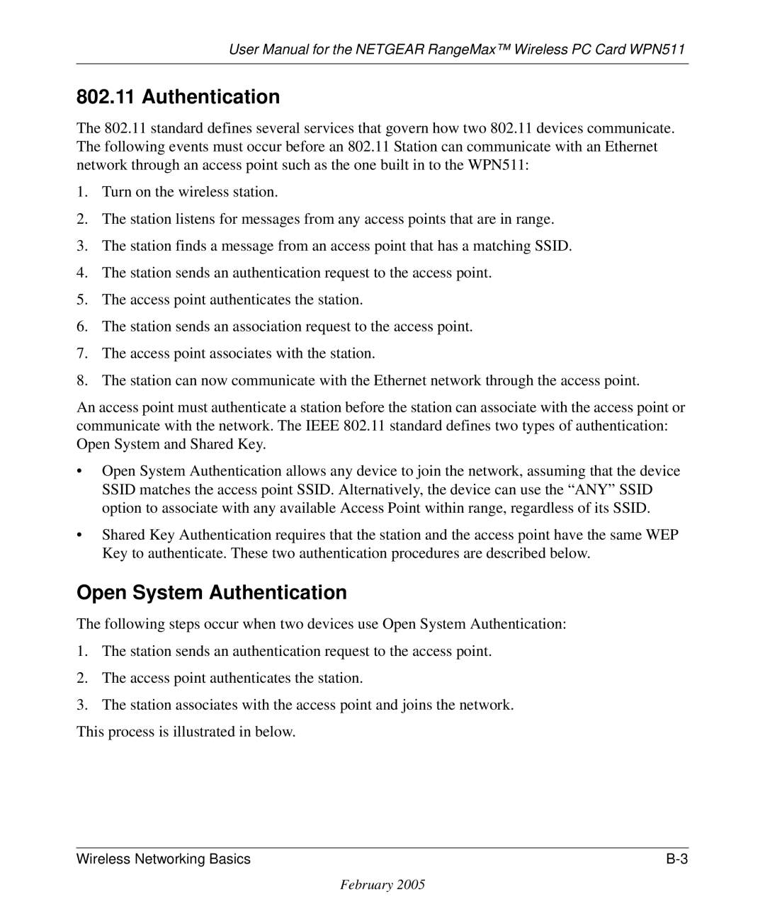 NETGEAR WPN511 user manual Open System Authentication 