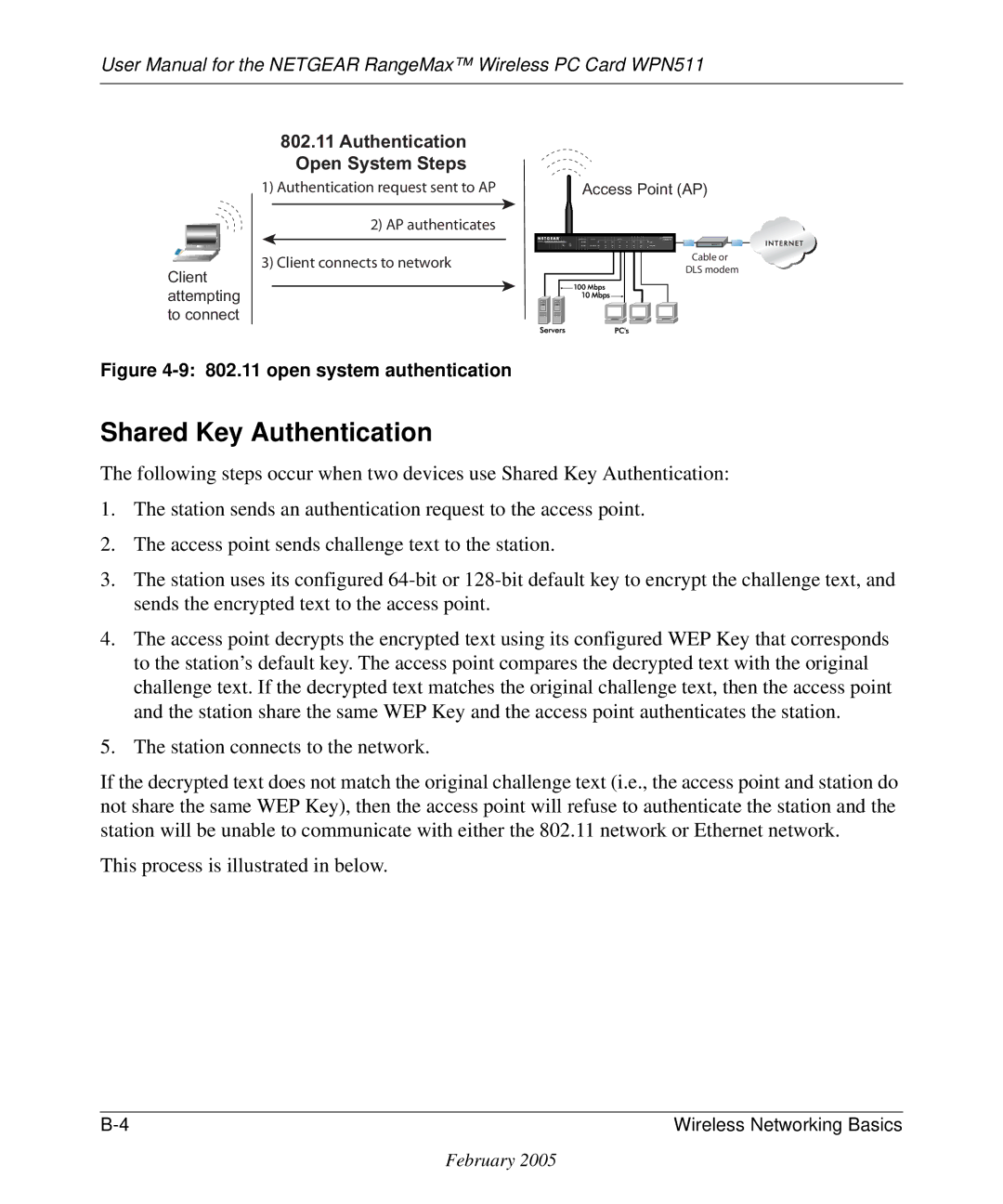 NETGEAR WPN511 user manual Authentication Open System Steps 