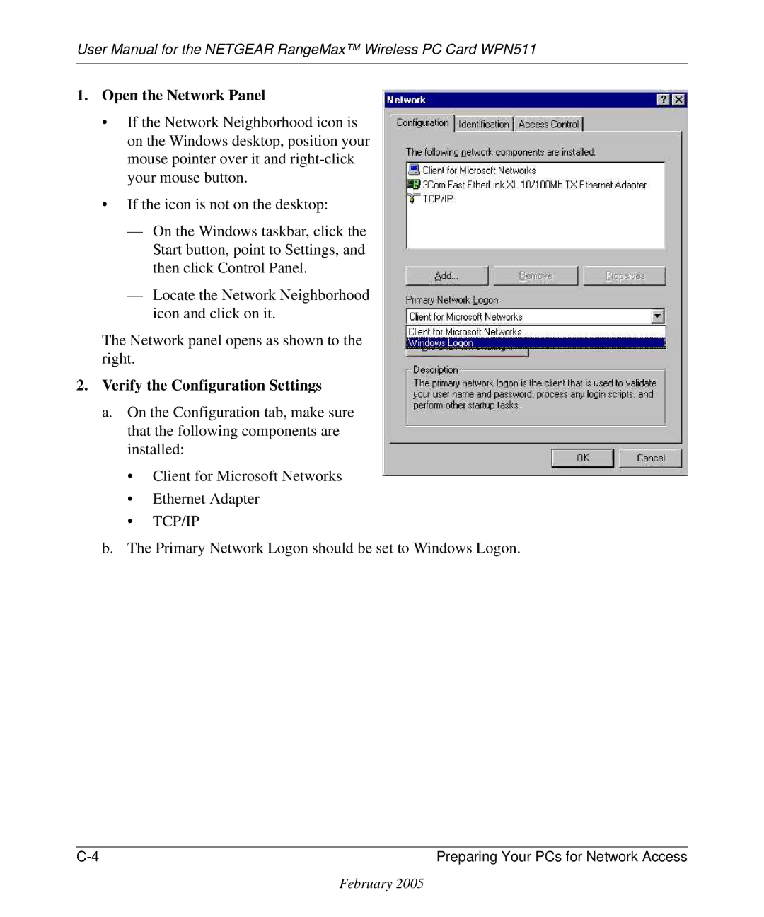 NETGEAR WPN511 user manual Open the Network Panel, Verify the Configuration Settings 