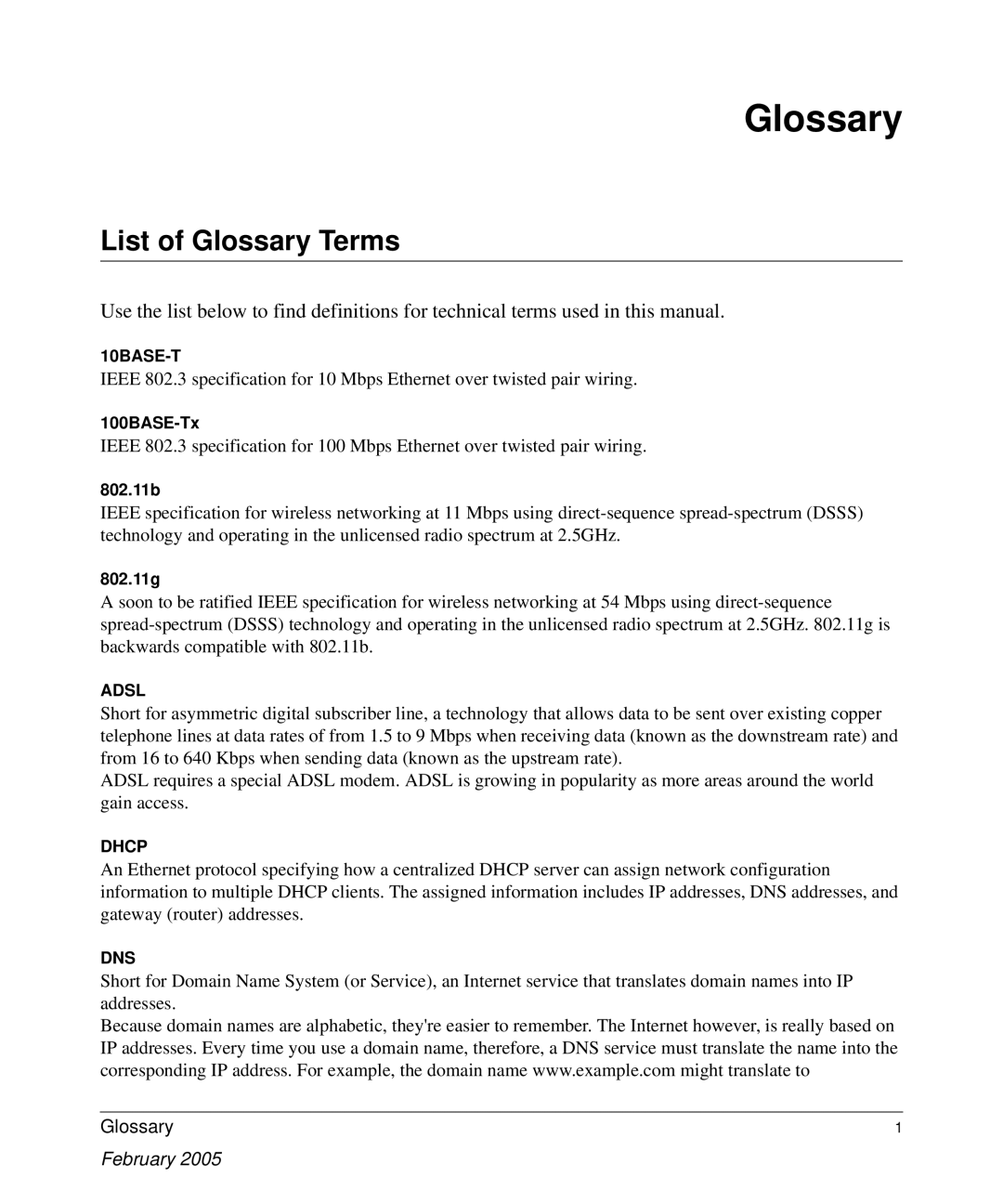 NETGEAR WPN511 user manual List of Glossary Terms 