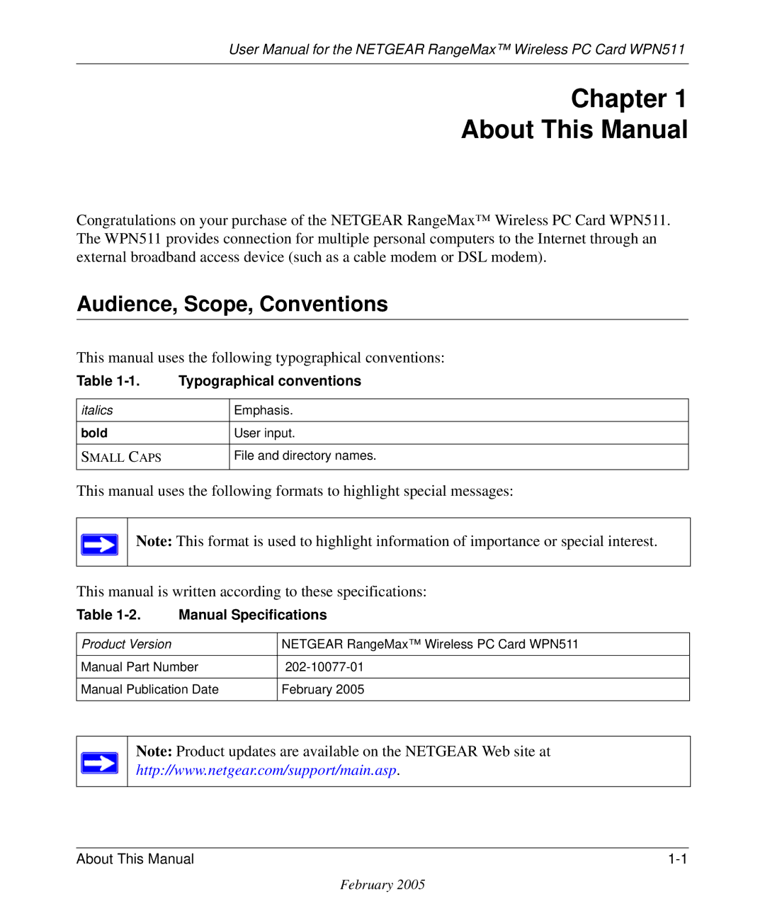 NETGEAR WPN511 user manual Chapter About This Manual, Audience, Scope, Conventions 