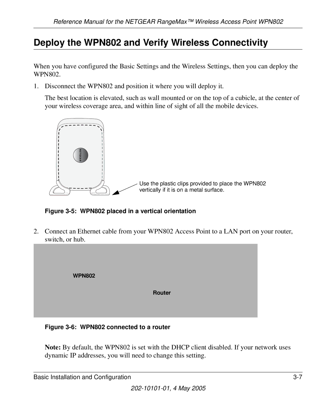 NETGEAR manual Deploy the WPN802 and Verify Wireless Connectivity, WPN802 placed in a vertical orientation 