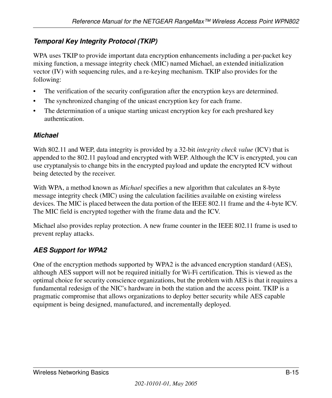 NETGEAR WPN802 manual Temporal Key Integrity Protocol Tkip 