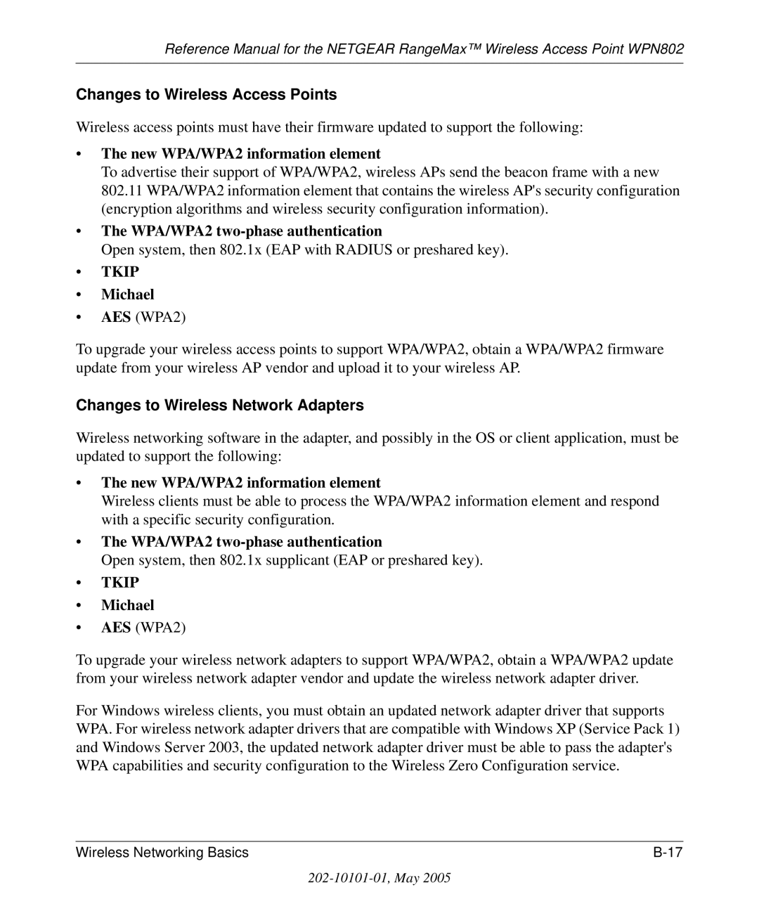 NETGEAR WPN802 manual Changes to Wireless Access Points 