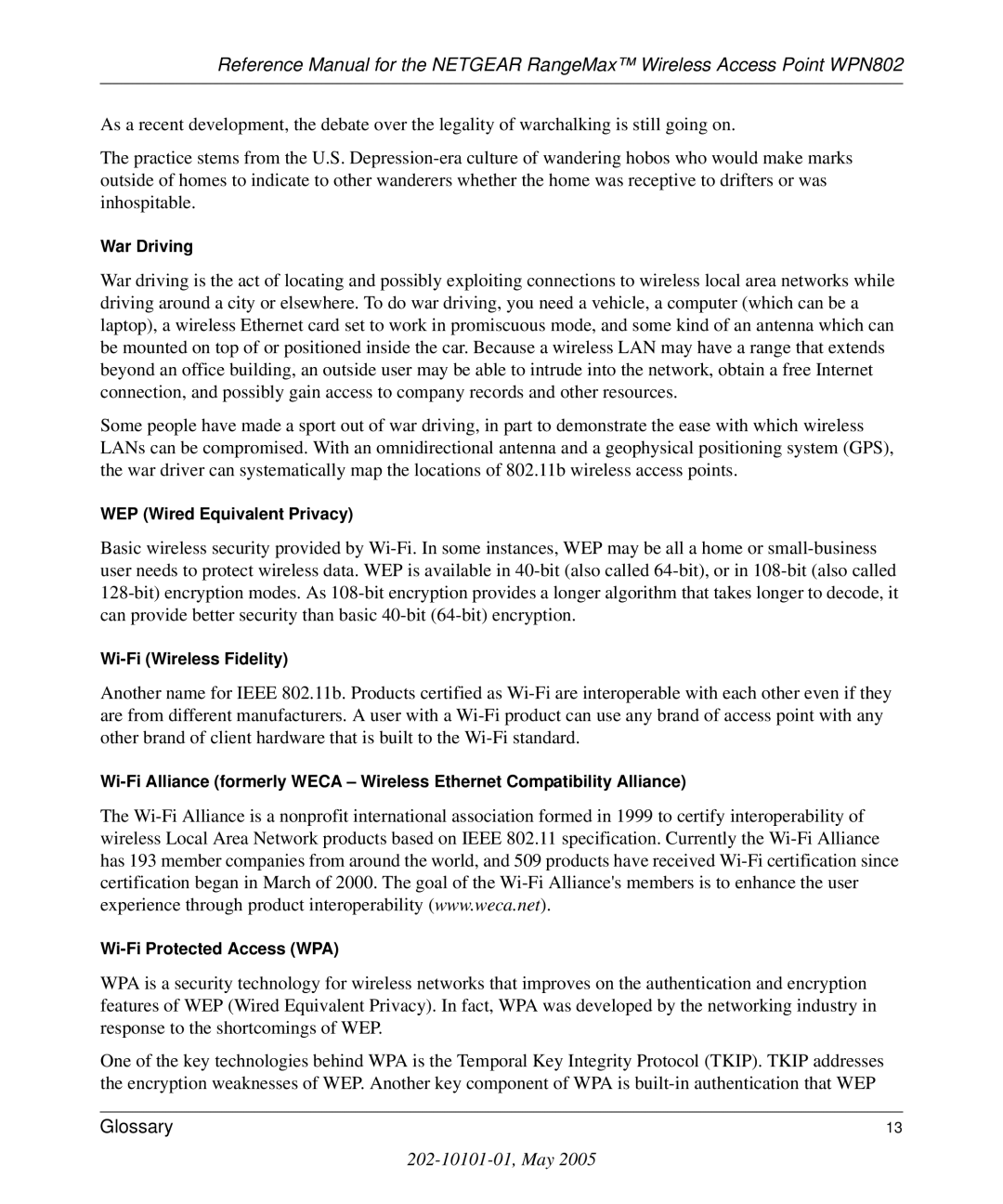 NETGEAR WPN802 manual War Driving 