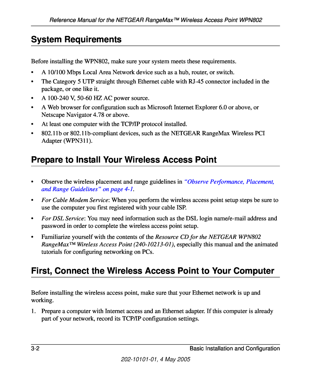 NETGEAR WPN802 manual System Requirements, Prepare to Install Your Wireless Access Point 