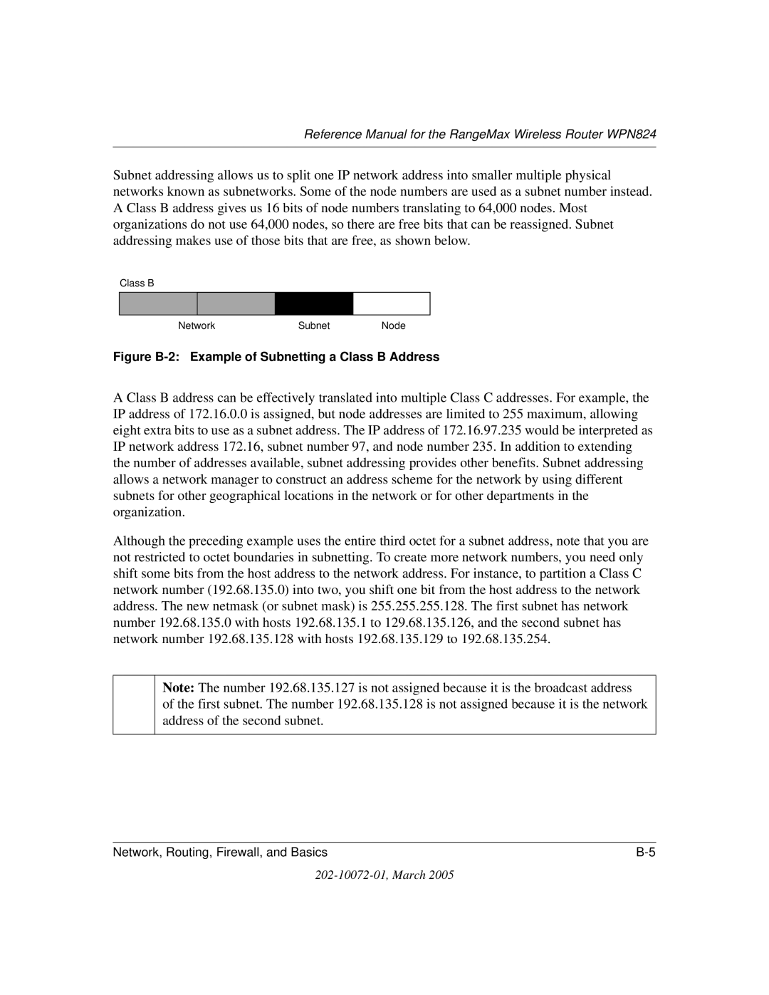 NETGEAR WPN824 manual Figure B-2 Example of Subnetting a Class B Address 