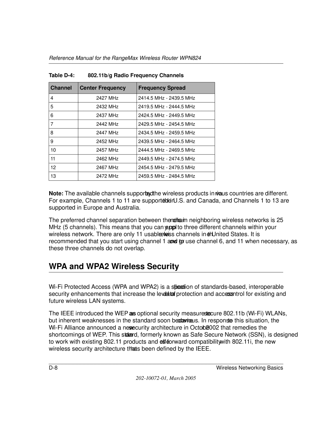 NETGEAR WPN824 manual WPA and WPA2 Wireless Security 