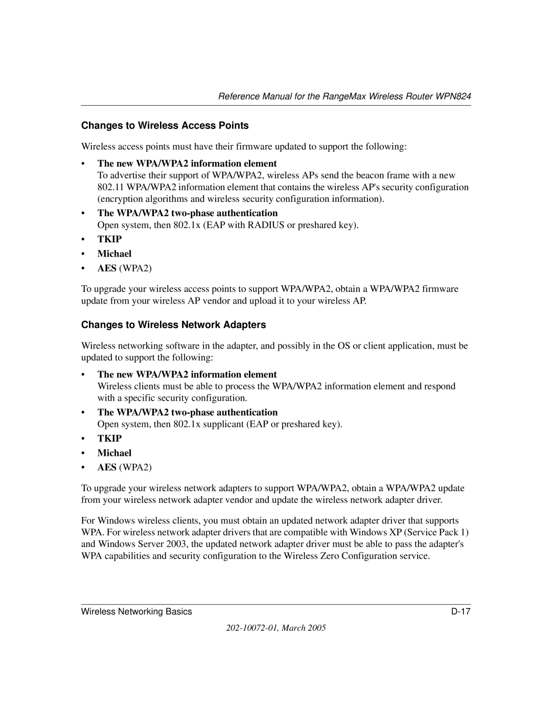 NETGEAR WPN824 manual Changes to Wireless Access Points 