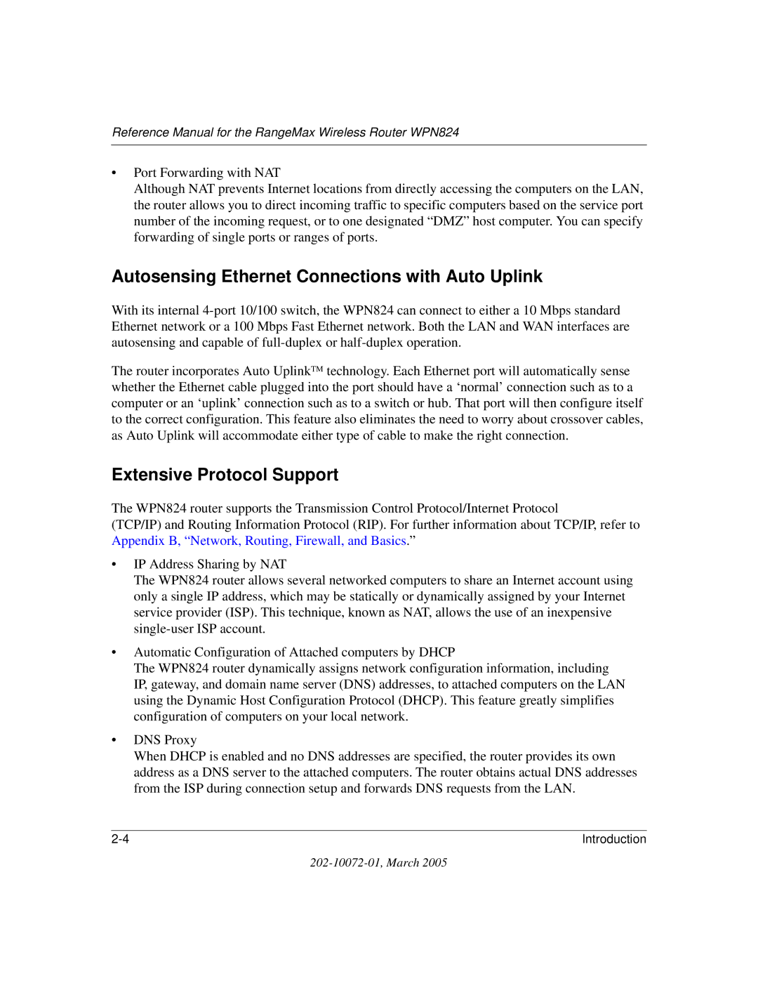 NETGEAR WPN824 manual Autosensing Ethernet Connections with Auto Uplink, Extensive Protocol Support 