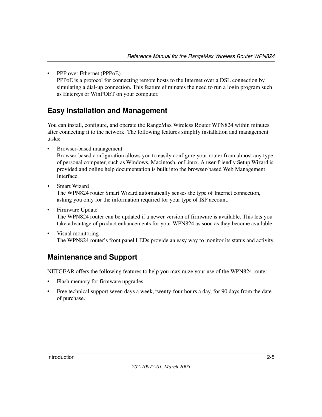 NETGEAR WPN824 manual Easy Installation and Management, Maintenance and Support 