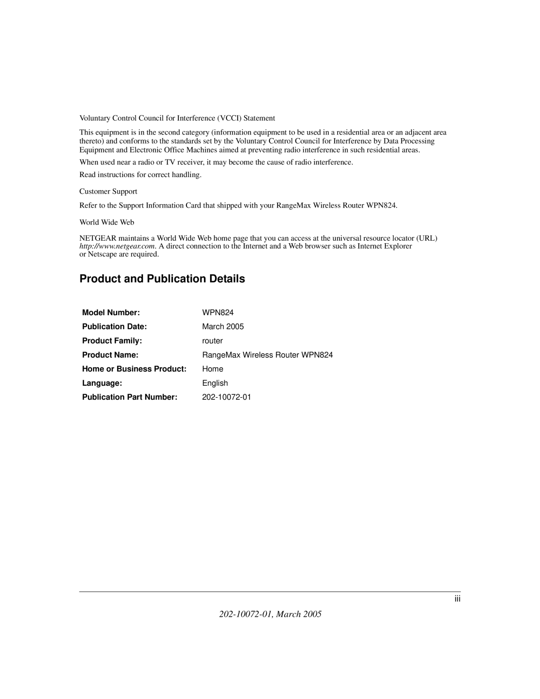 NETGEAR WPN824 manual Product and Publication Details 