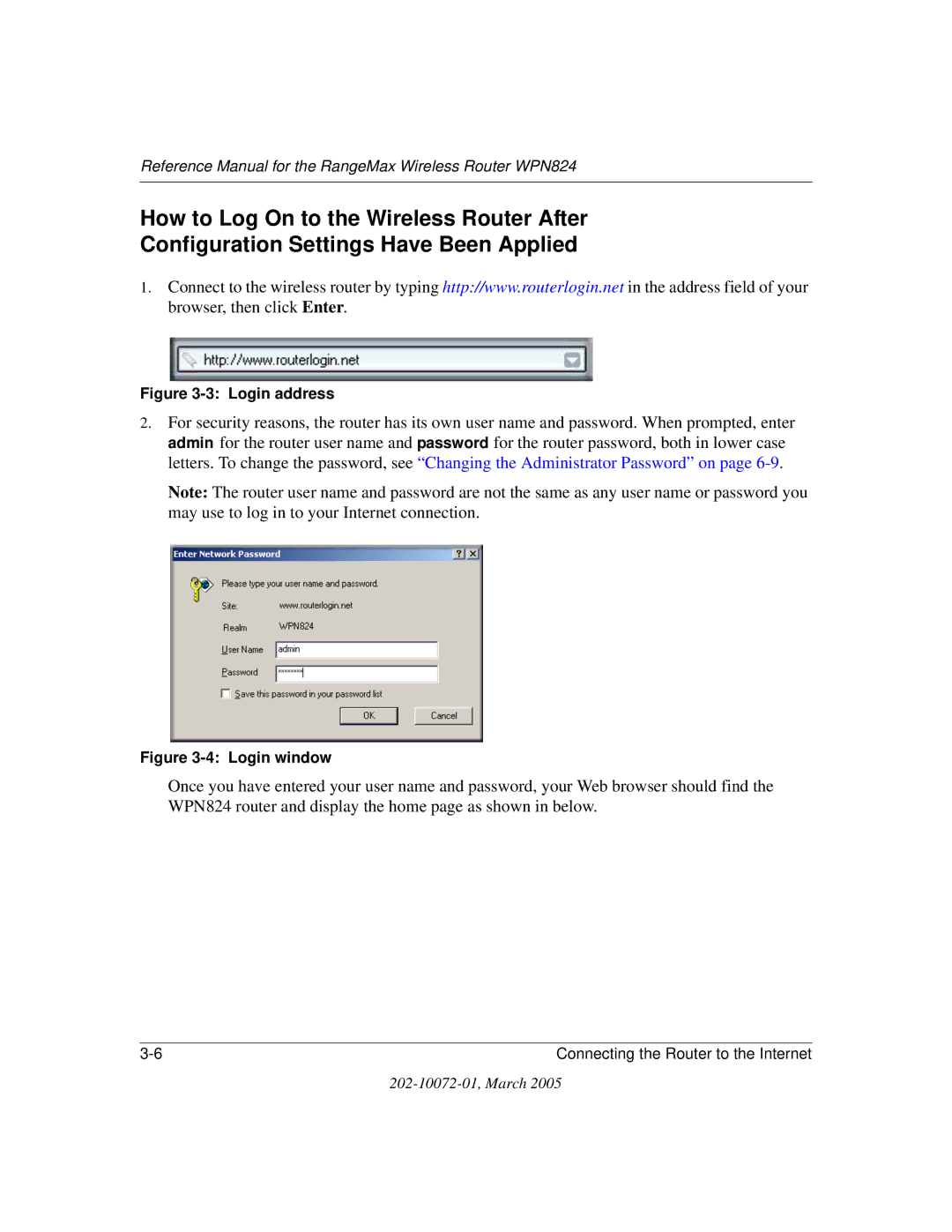 NETGEAR WPN824 manual Login address 