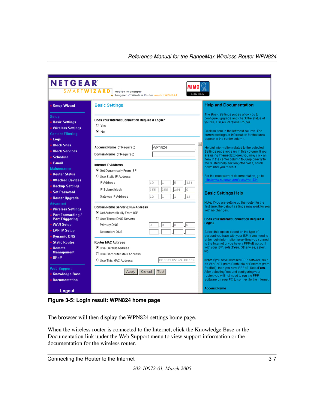 NETGEAR manual Login result WPN824 home 