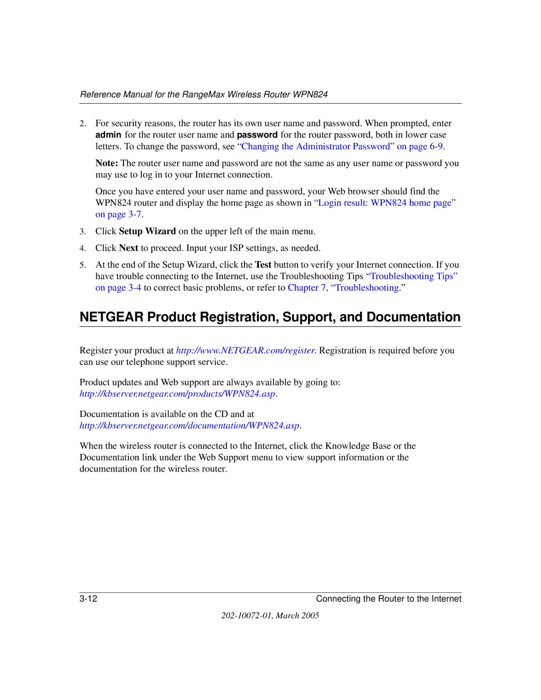 NETGEAR WPN824 manual Netgear Product Registration, Support, and Documentation 