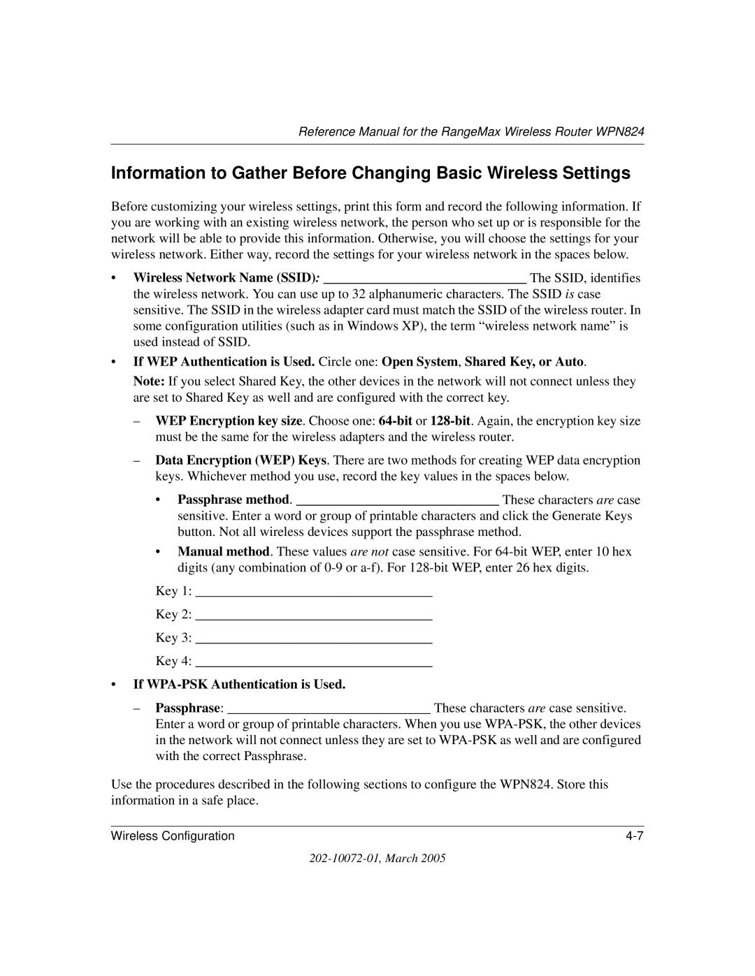 NETGEAR WPN824 manual If WPA-PSK Authentication is Used 