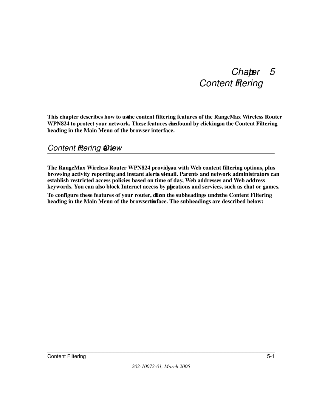 NETGEAR WPN824 manual Chapter Content Filtering, Content Filtering Overview 