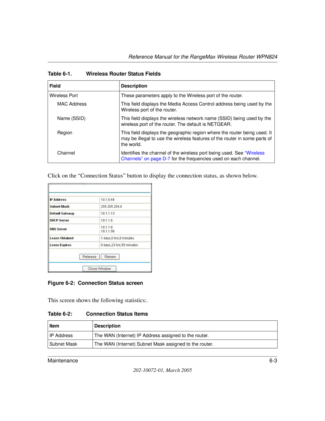 NETGEAR WPN824 manual This screen shows the following statistics 