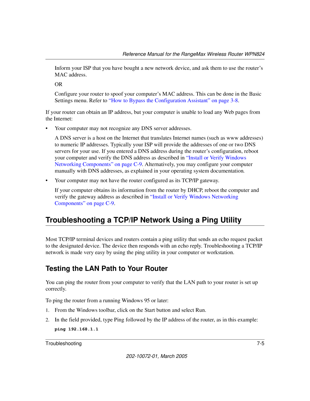 NETGEAR WPN824 manual Troubleshooting a TCP/IP Network Using a Ping Utility, Testing the LAN Path to Your Router 