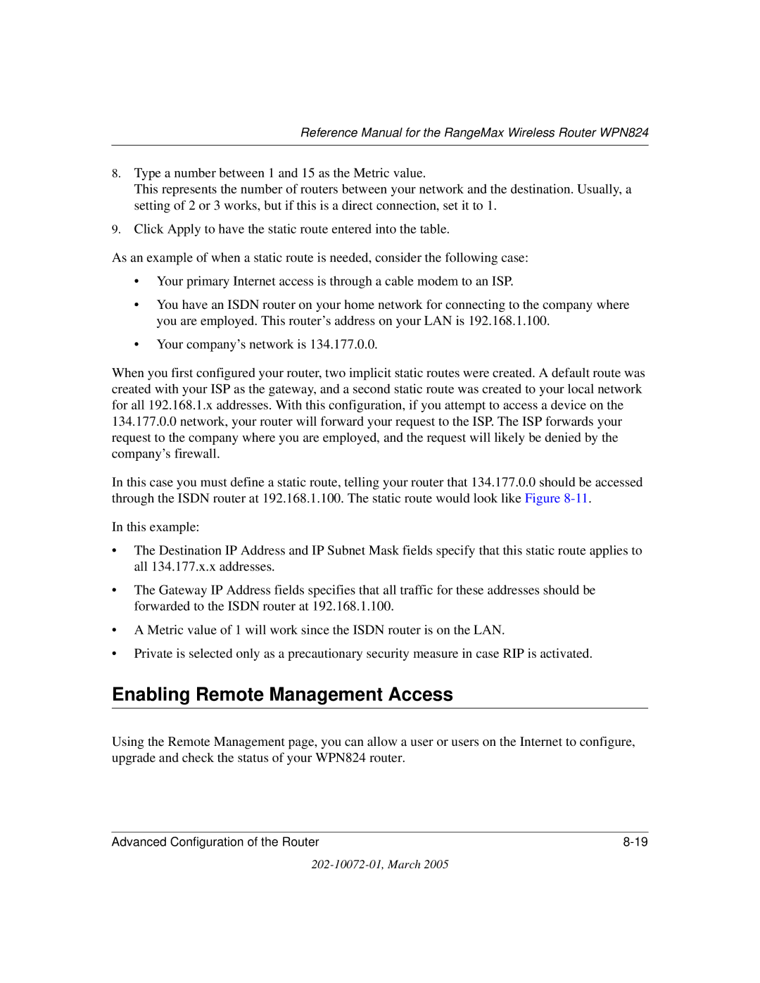 NETGEAR WPN824 manual Enabling Remote Management Access 