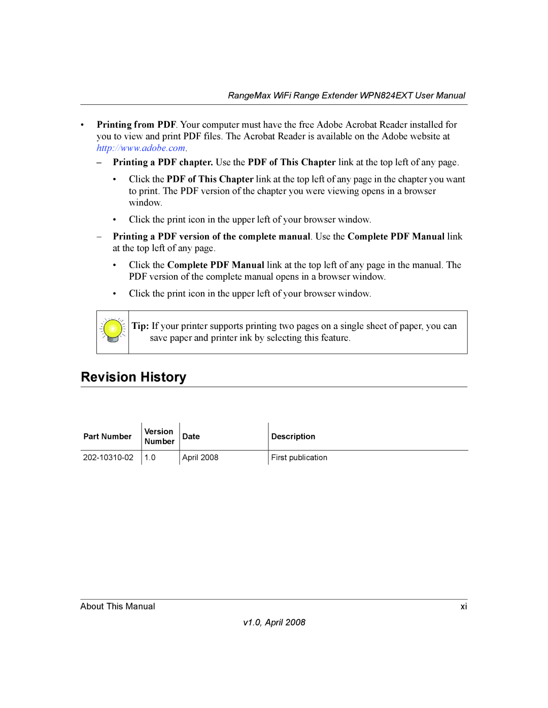 NETGEAR WPN824EXT manual Revision History 