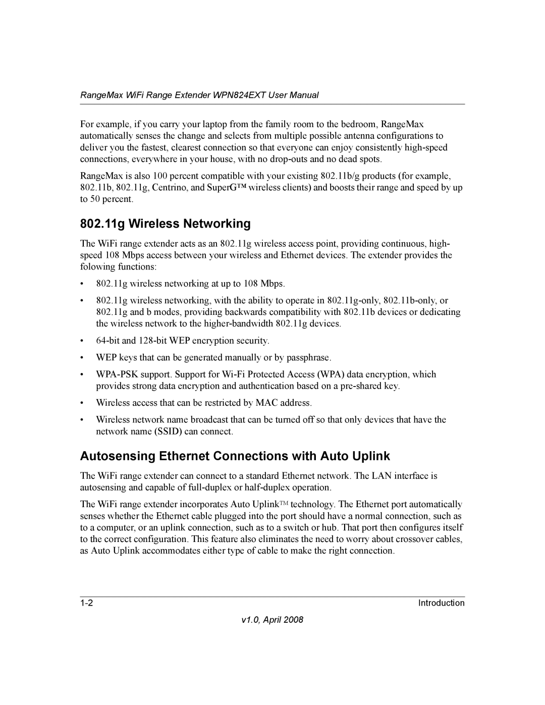 NETGEAR WPN824EXT manual 802.11g Wireless Networking 