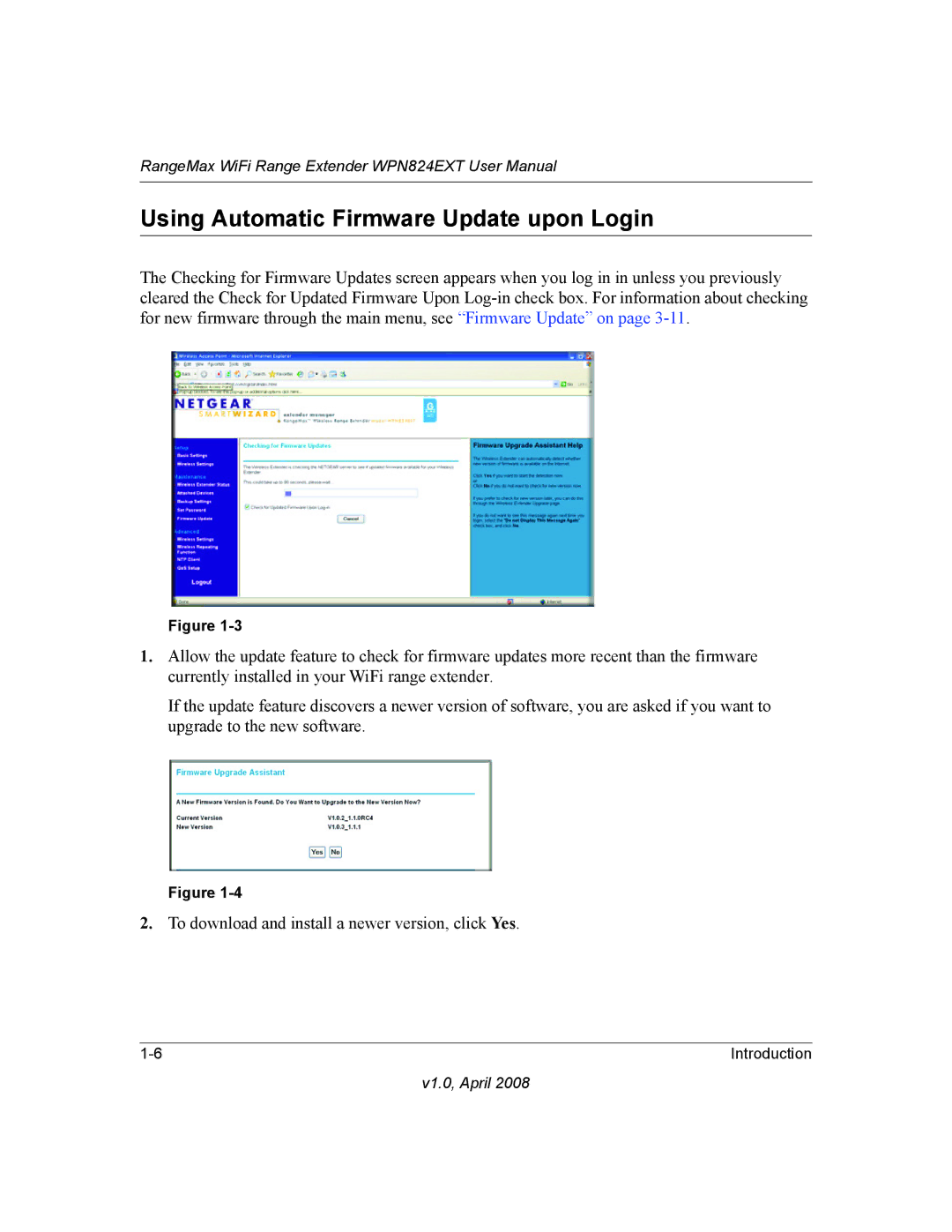 NETGEAR WPN824EXT manual Using Automatic Firmware Update upon Login 