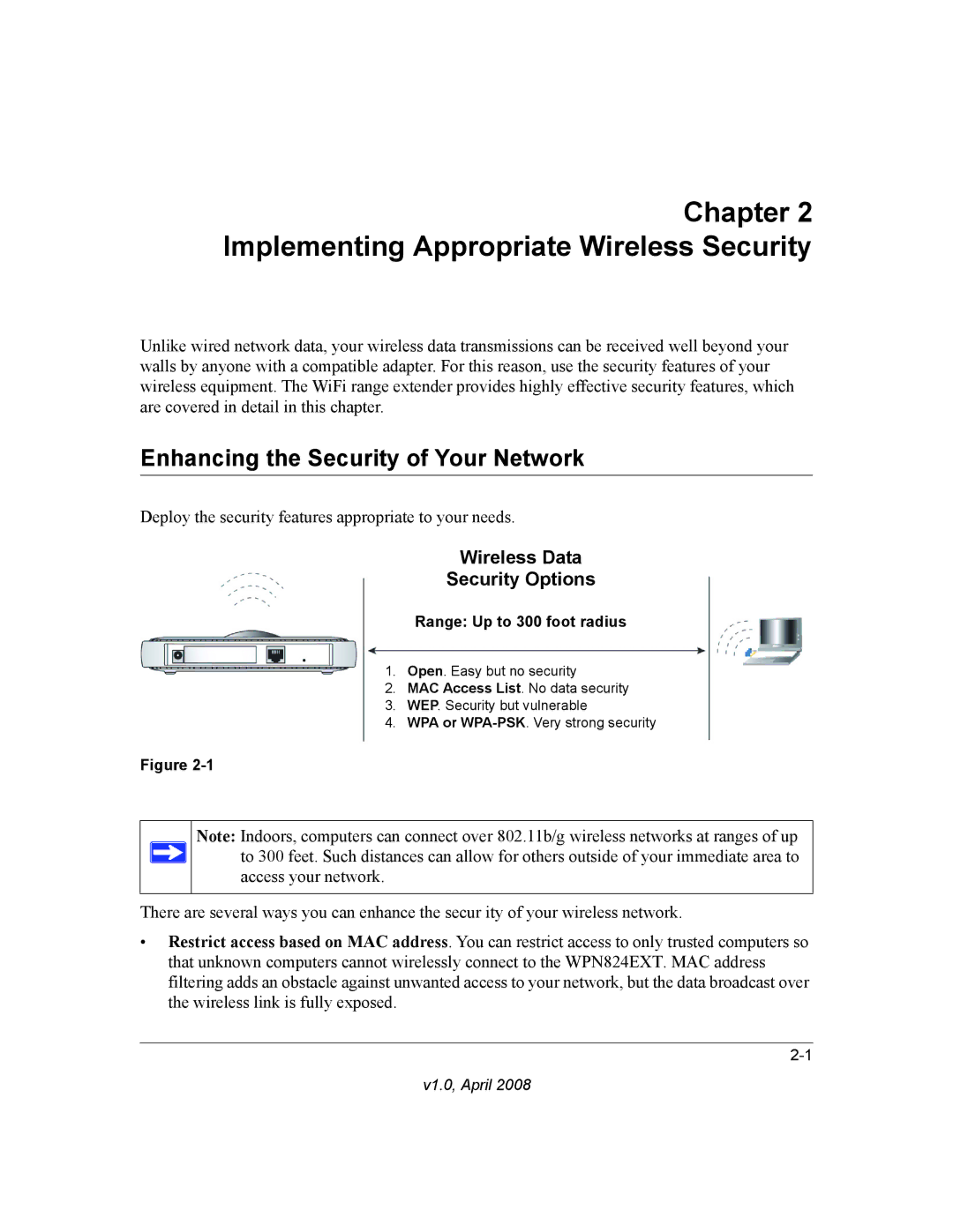 NETGEAR WPN824EXT manual Implementing Appropriate Wireless Security, Enhancing the Security of Your Network 