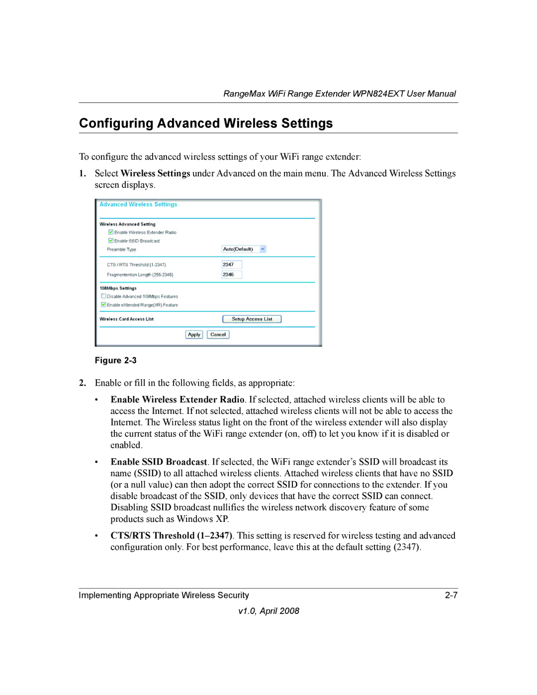 NETGEAR WPN824EXT manual Configuring Advanced Wireless Settings 