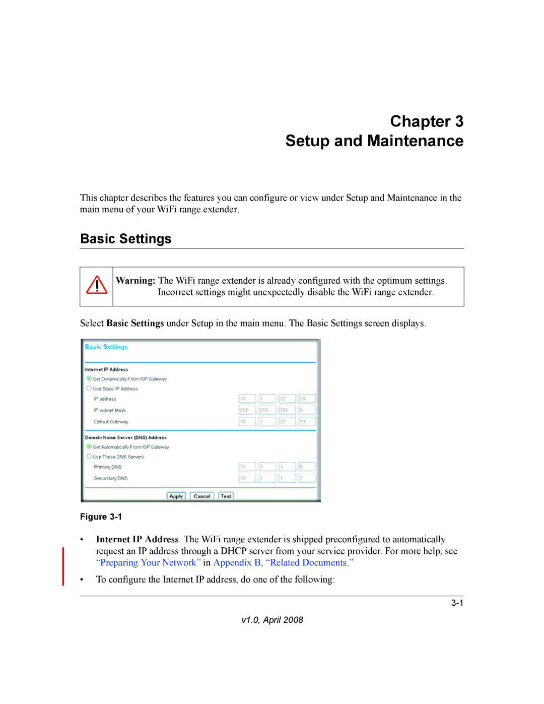 NETGEAR WPN824EXT manual Chapter Setup and Maintenance, Basic Settings 