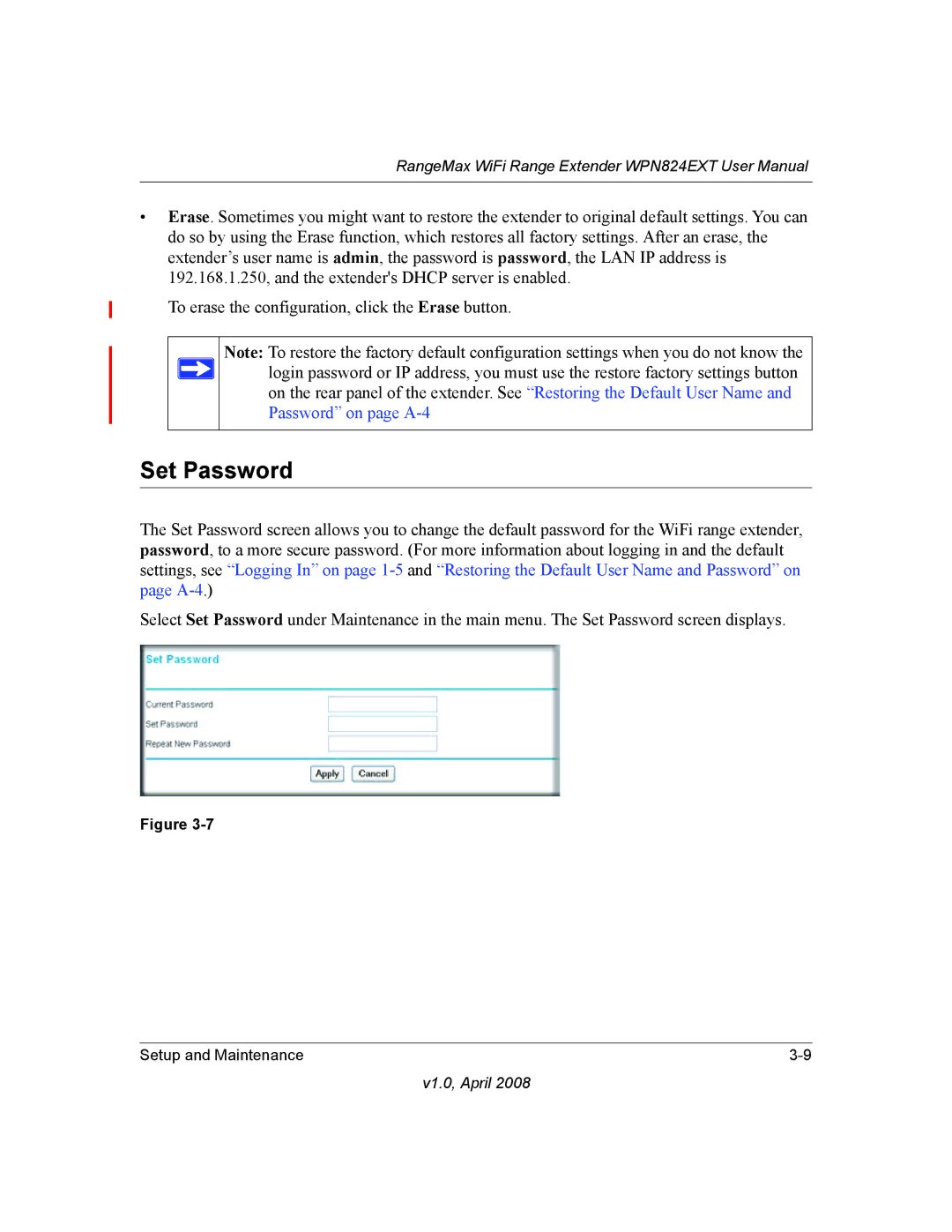 NETGEAR WPN824EXT manual Set Password 