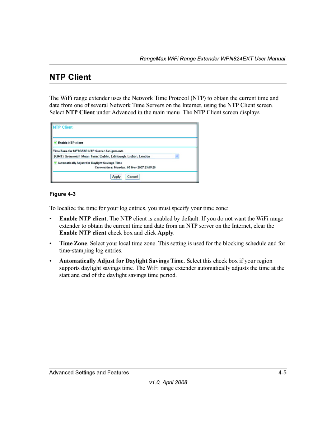 NETGEAR WPN824EXT manual NTP Client 