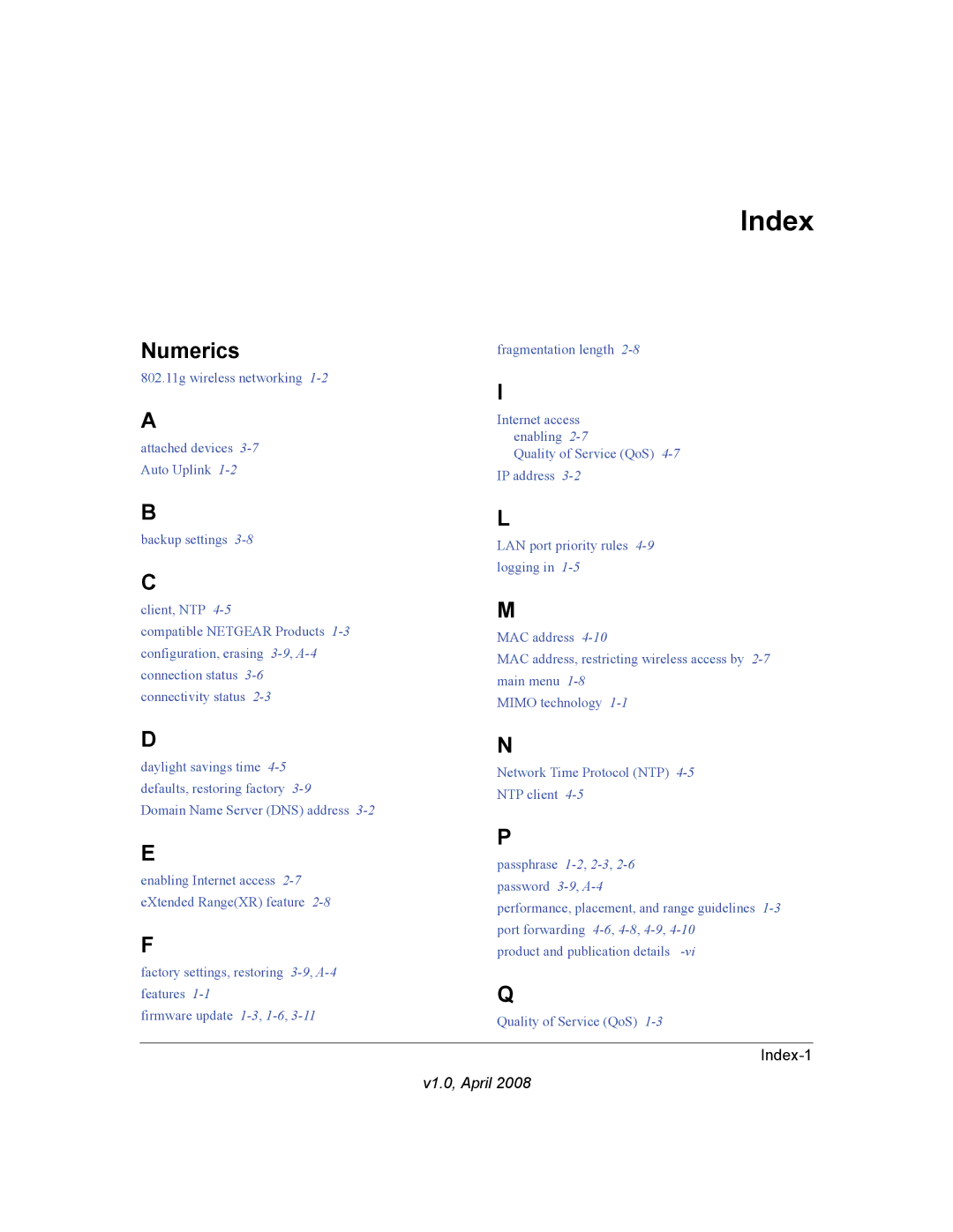 NETGEAR WPN824EXT manual Index, Numerics 