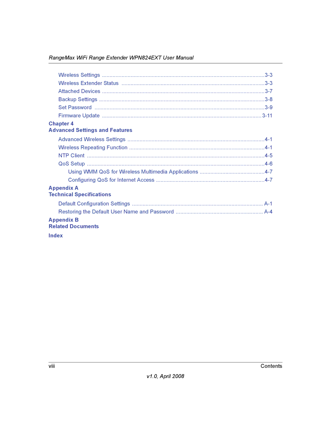 NETGEAR WPN824EXT manual Appendix a Technical Specifications 