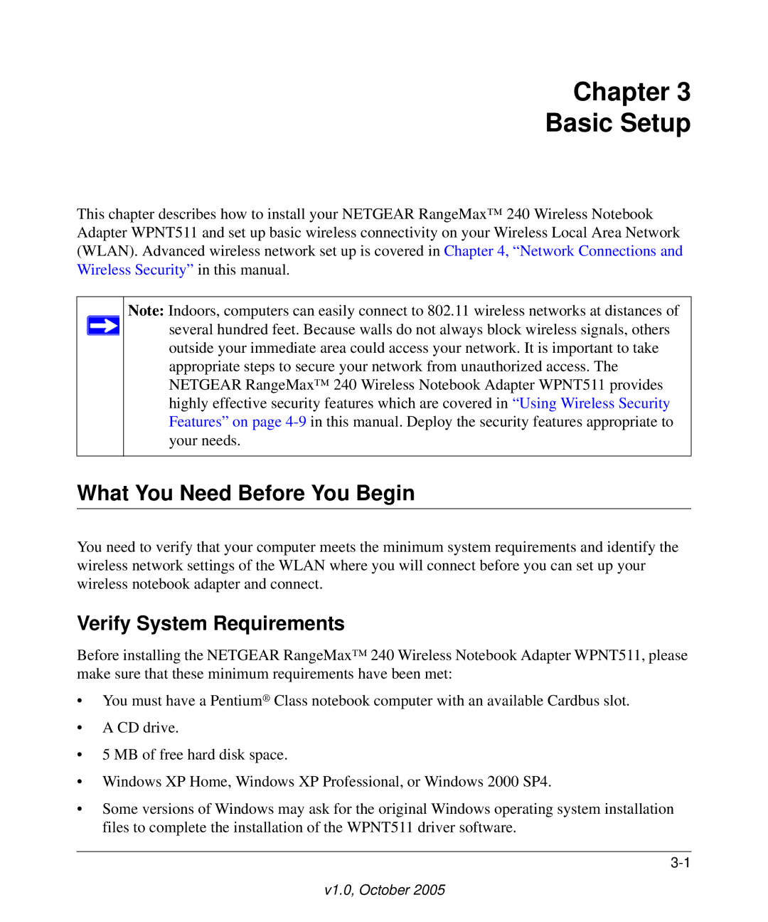 NETGEAR WPNT511 manual Chapter Basic Setup, What You Need Before You Begin, Verify System Requirements 