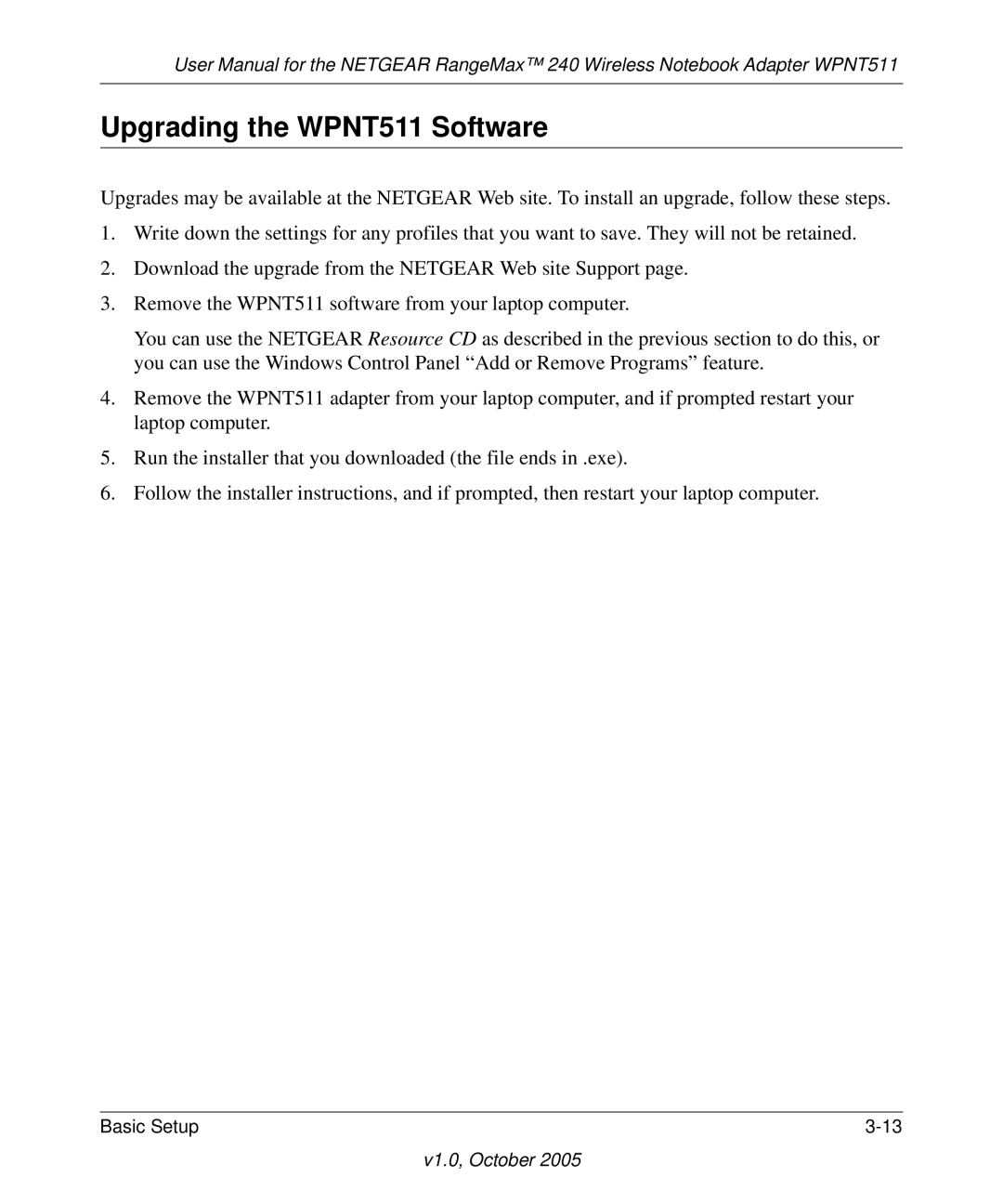 NETGEAR manual Upgrading the WPNT511 Software 