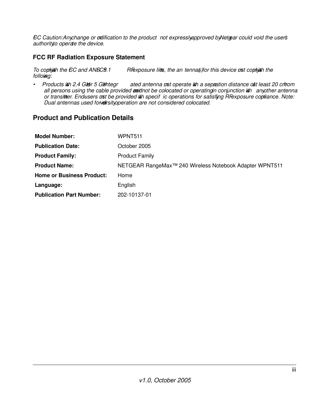 NETGEAR WPNT511 manual Product and Publication Details 