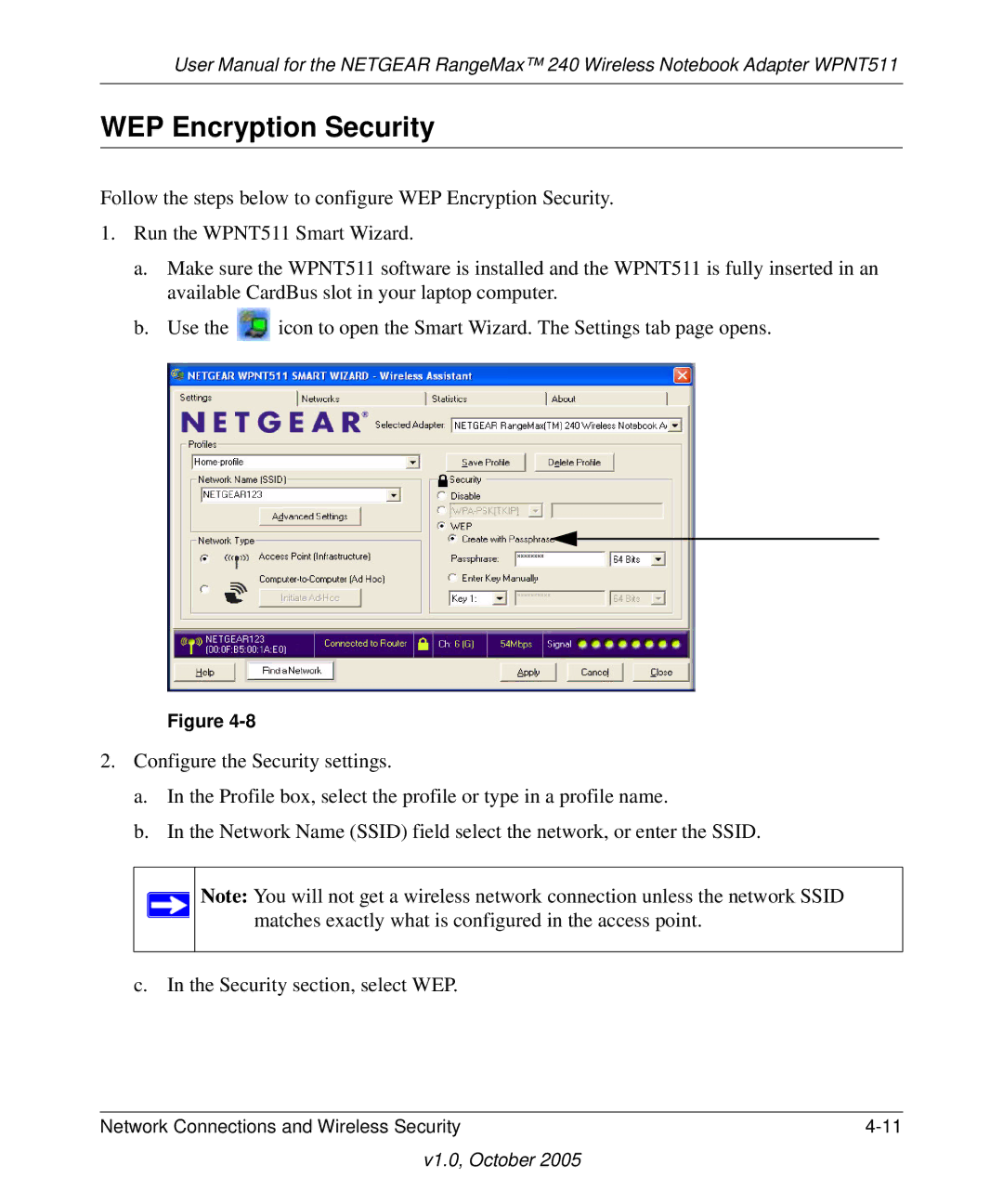 NETGEAR WPNT511 manual WEP Encryption Security 